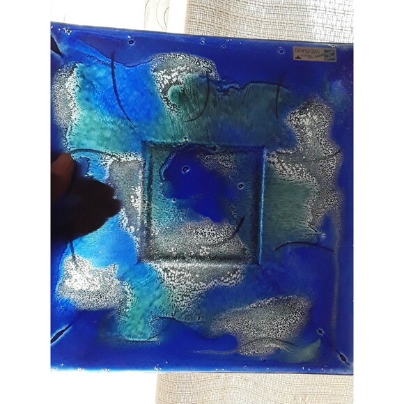 Andreas Meyer Blue Glass Hand Made in Israel Fused Art Nahariya Dish - Picture 1 of 8